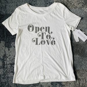 Workshop Republic Open To Love T-Shirt Gray White Top NEW